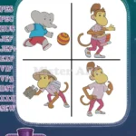 Babar And Friends Young Elephant Playing Ball Monkeys Sports Jungle Fun Designs - Filled Embroidery Design - Instant Download