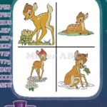 Disney Bambi Young Fawn In Nature With Flowers Lying Down Gentle Deer Bundle - Filled Embroidery Design - Instant Download