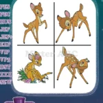 Disney Bambi Young Fawn With Mother In Flowers Tender Moments Deer Family Designs - Filled Embroidery Design - Instant Download