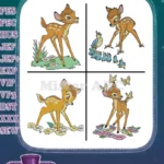 Disney Bambi Young Fawn Nature Scenes Flowers Butterflies Bluebirds Forest - Filled Embroidery Design - Instant Download