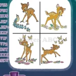 Bambi Young Deer With Bluebirds And Butterflies Woodland Scenes Collection - Filled Embroidery Design - Instant Download