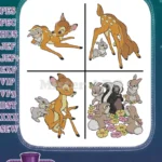 Bambi Thumper And Flower Forest Friends Group Poses And Easter Egg Scene - Filled Embroidery Design - Instant Download