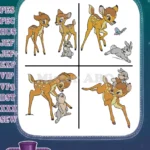 Bambi The Fawn And Thumper The Bunny Charming Poses And Interactions Clip - Filled Embroidery Design - Instant Download