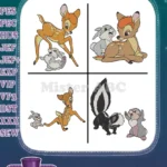 Bambi And Friends Thumper Flower Group Shots And Individual Character Poses - Filled Embroidery Design - Instant Download