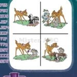 Bambi Flower And Thumper With Easter Eggs And Springtime Meadow Scenes - Filled Embroidery Design - Instant Download