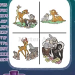 Bambi Thumper And Flower Playful Interactions And Forest Friendship Scenes - Filled Embroidery Design - Instant Download