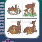 Bambi With Mother Deer And Forest Friends Thumper Flower Woodland Family - Filled Embroidery Design - Instant Download