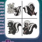 Bambi Flower The Skunk Charming Poses Sitting And With Paws Up Collection - Filled Embroidery Design - Instant Download