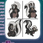 Bambi Flower The Shy Skunk Various Cute Expressions And Standing Poses Set - Filled Embroidery Design - Instant Download