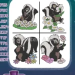 Bambi Flower The Skunk Amidst Daisies And Colorful Spring Flowers Clip - Filled Embroidery Design - Instant Download