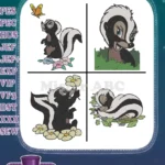 Bambi Flower The Skunk With Butterflies And Floral Wreaths Charming Poses - Filled Embroidery Design - Instant Download