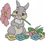 Bambi Thumper The Rabbit Running Thumping And With Spring Flower Cute Poses - Filled Embroidery Design - 822