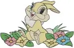 Bambi Miss Bunny Or Thumpers Sister With Easter Eggs And Flowers Spring Theme - Filled Embroidery Design - 844
