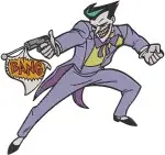 Dc Comics Batman Joker Clown Prince Of Crime Manic Laugh Bang Gun Poses - Filled Embroidery Design - 871