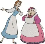 Disney Beauty Beast Belle Mrs Potts Chip Reading Stories Tea Time Friends - Filled Embroidery Design - 900