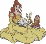 Disney Beauty Beast Belle Mrs Potts Chip Reading Stories Tea Time Friends - Filled Embroidery Design - 903