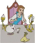 Disney Beauty Beast Belle Reading To Beast Enchanted Objects Mrs Potts Chip - Filled Embroidery Design - 911