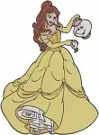 Disney Beauty Beast Belle Yellow Gown With Chip Tea Cup Princess Poses Set - Filled Embroidery Design - 917