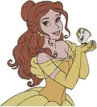 Disney Beauty Beast Belle With Lumiere Candelabra Blue Dress Yellow Gown Collection - Filled Embroidery Design - 922