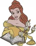 Disney Beauty Beast Belle Green Dress Yellow Gown Reading With Lumiere - Filled Embroidery Design - 925
