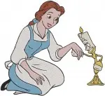 Disney Beauty Beast Belle Blue Dress Dark Cloak With Lumiere Candle Holder - Filled Embroidery Design - 928