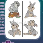 Bambi Thumper The Rabbit Adorable Poses Sitting And Holding Paws Collection - Filled Embroidery Design - Instant Download