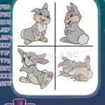Bambi Thumper The Bunny Playful Stretching And Rolling Poses Character - Filled Embroidery Design - Instant Download