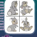 Bambi Thumper The Bunny Various Sitting And Inquisitive Character Stances - Filled Embroidery Design - Instant Download