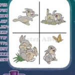 Bambi Thumper And His Sisters Adorable Bunny Family Group Poses And Playtime - Filled Embroidery Design - Instant Download