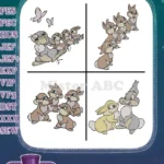Bambi Thumper With His Bunny Sisters Family Portraits And Group Character - Filled Embroidery Design - Instant Download