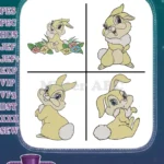 Bambi Miss Bunny Or Thumpers Sister With Easter Eggs And Flowers Spring Theme - Filled Embroidery Design - Instant Download