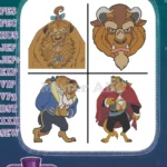 Disney Beauty Beast The Beast Headshots Royal Blue Suit Red Cape Close Ups Bundle - Filled Embroidery Design - Instant Download