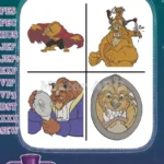 Disney Beauty Beast The Beast With Magic Mirror Red Cloak Cogsworth Frame Set - Filled Embroidery Design - Instant Download