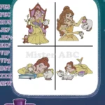 Disney Beauty Beast Belle With Chip Reading Book Resting Quiet Moments Bundle - Filled Embroidery Design - Instant Download