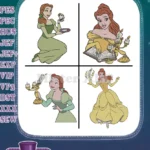 Disney Beauty Beast Belle Green Dress Yellow Gown Reading With Lumiere - Filled Embroidery Design - Instant Download