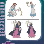 Disney Beauty Beast Belle Blue Dress Dark Cloak With Lumiere Candle Holder - Filled Embroidery Design - Instant Download