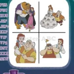 Disney Beauty Beast Belle Beast Maurice Mrs Potts Wedding Family Scenes Designs - Filled Embroidery Design - Instant Download