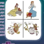 Disney Beauty Beast Belle Lumiere Cogsworth Mrs Potts Chip Enchanted Friends Bundle - Filled Embroidery Design - Instant Download