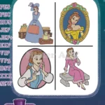 Disney Beauty Beast Belle Village Girl With Books Portrait Frame Close Up Set - Filled Embroidery Design - Instant Download