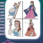 Disney Beauty Beast Belle Blue Village Dress Yellow Ballgown Reading Books - Filled Embroidery Design - Instant Download