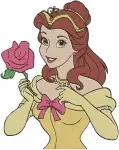 Beauty And The Beast Belle Blue Dress Basket Rose Yellow Ballgown Reading Flowers - Filled Embroidery Design - 1001