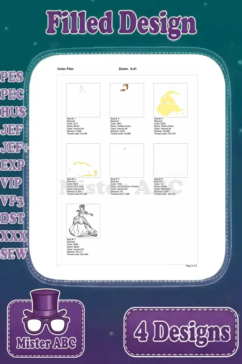 Color film for the fourth Belle full-body embroidery design, showcasing the complete stitching order.