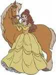 Beauty And The Beast Belle Yellow Ballgown And Blue Dress With Her Horse Philippe - Filled Embroidery Design - 1075
