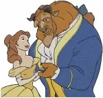 Beauty And The Beast Belle Yellow Ballgown Beast Dancing Close Up And Full Body - Filled Embroidery Design - 1104