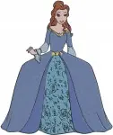 Disney Beauty Beast Belle Yellow Gown Blue Dress With Books Library Scenes - Filled Embroidery Design - 956