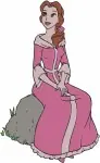 Disney Beauty Beast Belle In Blue Dress Reading Sitting With Stack Of Books Designs - Filled Embroidery Design - 959