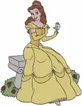 Beauty And The Beast Belle Blue Dress Basket Rose Yellow Ballgown Reading Flowers - Filled Embroidery Design - 998