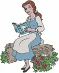 Beauty And The Beast Belle Blue Dress Basket Rose Yellow Ballgown Reading Flowers - Filled Embroidery Design - 999
