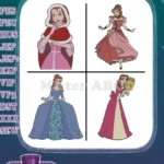 Disney Beauty Beast Belle Yellow Gown Blue Dress With Books Library Scenes - Filled Embroidery Design - Instant Download