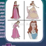 Disney Beauty Beast Belle Village Dress Basket Pink Gown Winter Cloak Outfits - Filled Embroidery Design - Instant Download